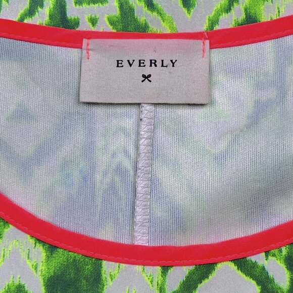 Everly Boho Pattern Pull-Over Bright Green Orange Shift Midi Dress Size S - NWOT - Picture 5 of 6